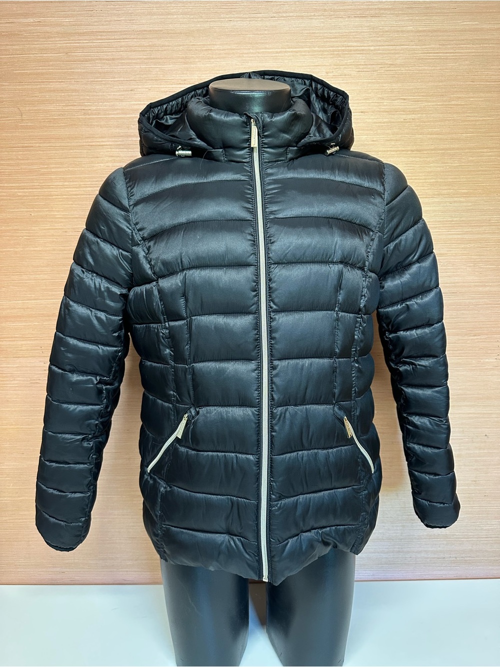 Michael Kors Black Packable Hooded Puffer Jacket Coat Women's Size Large